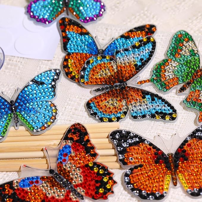 Yanfairy 8 Pcs Butterfly Diamond Painting Kits, Diamond Art Kits for Garden Decor, Butterfly Stakes Diamond Art Kits for Adults, Crafts for Adults