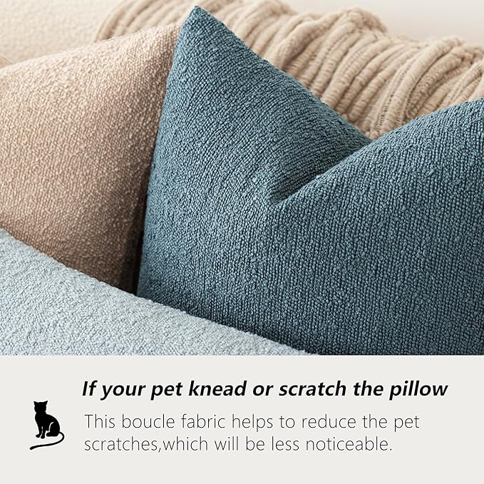 Foindtower Pack of 2 Textured Boucle Throw Pillow Covers Accent Solid Decorative Lumbar Pillow Cases Cozy Couch Cushion Case for Chair Sofa Bedroom Living Room Home Decor 12x20 Inch Misty Blue