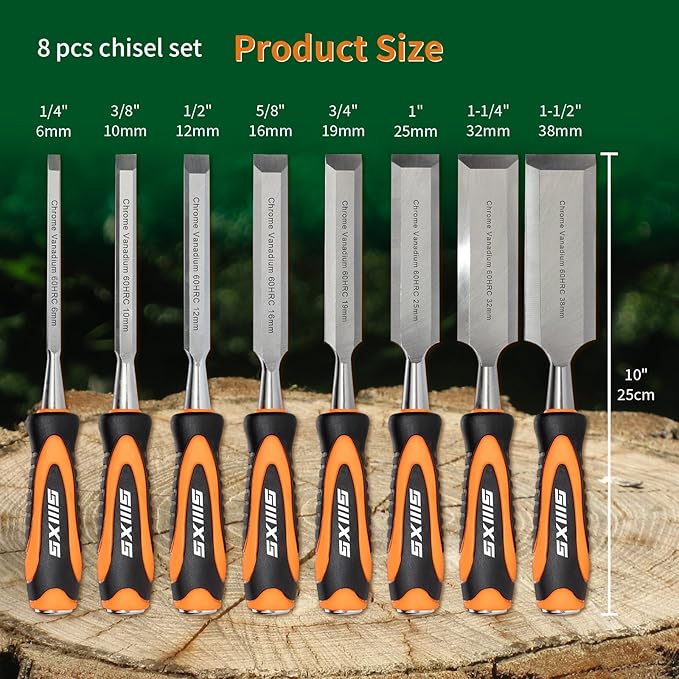 13pcs Professional Wood Chisel Set, 8pcs Woodworking Chisel Set with 1pcs Honing Guide, 1pcs Sharpening Stone and 2pcs Carpenter Pencils