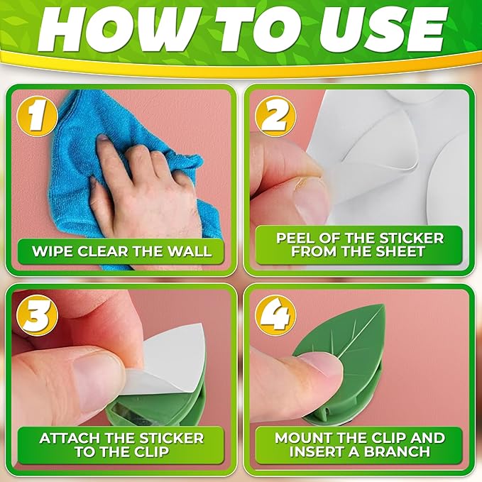 Plant Wall Clips - 60Pcs Money Plant Clips for Wall with 72Pcs Adhesive Stickers for Indoor Decoration, Invisible Design, Thick & Durable Plastic, Easy Installation for Vines & Cables Organization