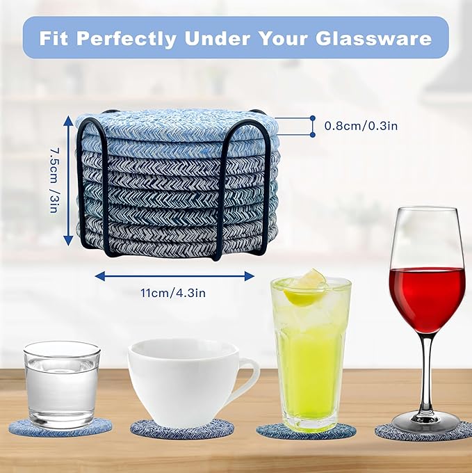 8 Pcs Drink Coasters, Coasters for Coffee Table, Coasters for Drinks Absorbent, Coaster Set 4 - Color Cup Coasters, Coasters for Wooden Table, Living Room Decor, Suitable for Kinds of Cups