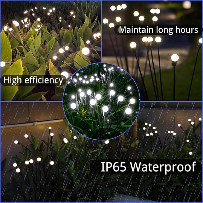 OZS 6 Pack Total 48 LED Solar Garden Lights Fairy Outdoor - Solar Firefly Lights Outdoor, Sway by Wind, Waterproof for Garden Patio Pathway Fairy Decoration (Cold White)