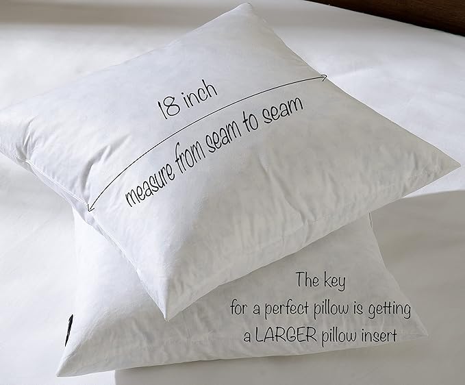18x18 Decorative Throw Pillow Inserts-Down Feather Pillow Inserts-Square-Cotton Fabric-Set of 2-White.