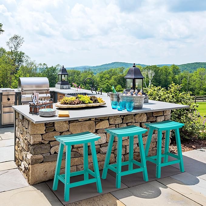 nalone 24 Inch Outdoor Bar Stool, HDPE Bar Chairs with Footrest, Weather Resistant Waterproof Bar Stools Outside Bar Height Stools for Bar, Kitchen Counter, Yard, Balcony (Aruba, 24'' Barstools)