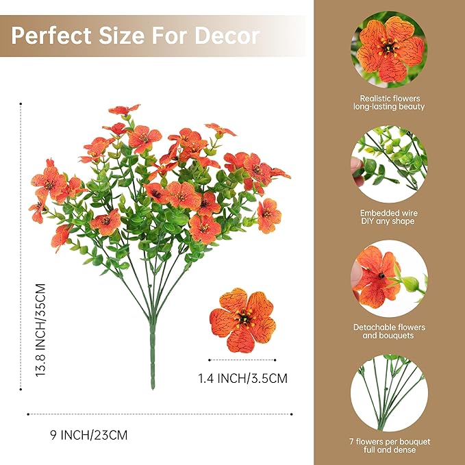 12 Bundles Artificial Flowers Plants for Outdoor Indoor Spring Summer Home Decor, Faux Flower Daisy with Eucalyptus Leaves Fake Plants, UV Resistant Artificial Flowers for Garden Porch Patio Decor