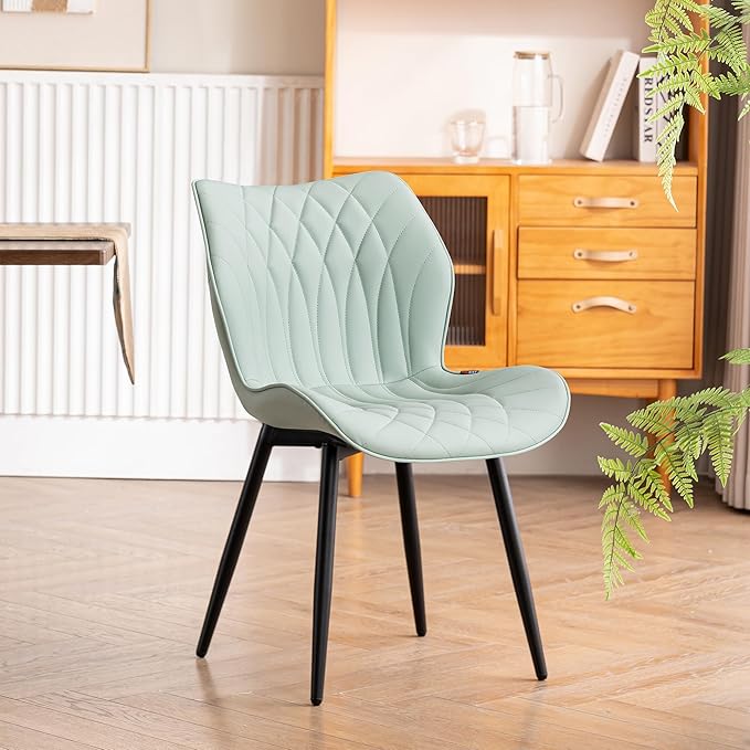YOUNIKE Dining Chairs Set of 2, Upholstered Faux Leather Dining Room Chairs with Wing Back and Metal Legs, Mint Green