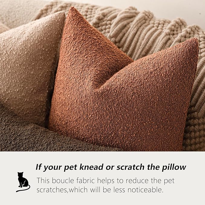 Foindtower Pack of 2, Decorative Textured Boucle Throw Pillow Covers Accent Solid Pillow Cases Neutral Couch Cushion Case for Chair Sofa Bedroom Living Room Home Decor 22x22 Inch Burnt Orange Hazel