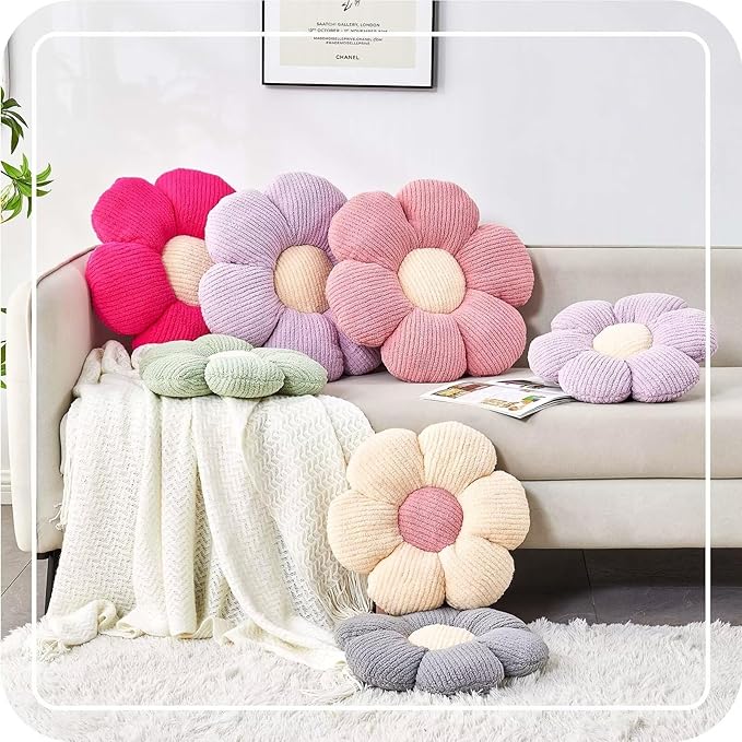 Flower Throw Pillow, Soft Grey 19.6" Shaped Floor Pillow for Home Decor, Cute Aesthetic Plush Decorative Pillows for Bed, Sofa, Couch