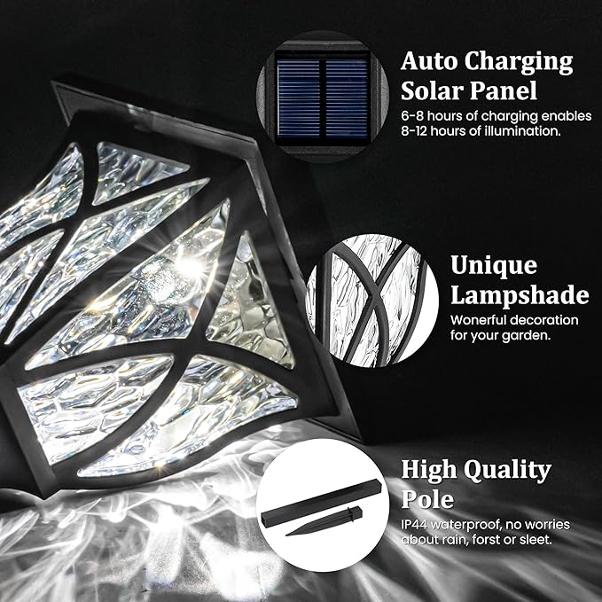 GIGALUMI Solar Lights Outdoor Waterproof, 8 Pack LED Solar Garden Lights, Outdoor Decorations, Garden Decor for Yard, Patio, Landscape, Planter, Walkway (Cold White)