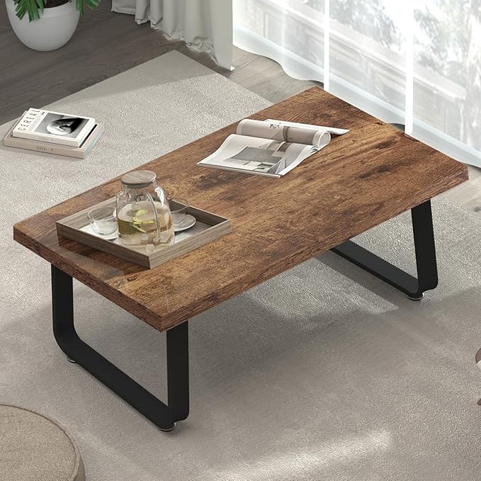 HSH Rustic Coffee Table, Industrial Wood and Metal Center Table, Farmhouse Minimalist Oak Coffee Table for Living Room, Modern Rectangular Wooden Tea&Coffee Table for Bedroom Home, Rustic Brown, 39 In
