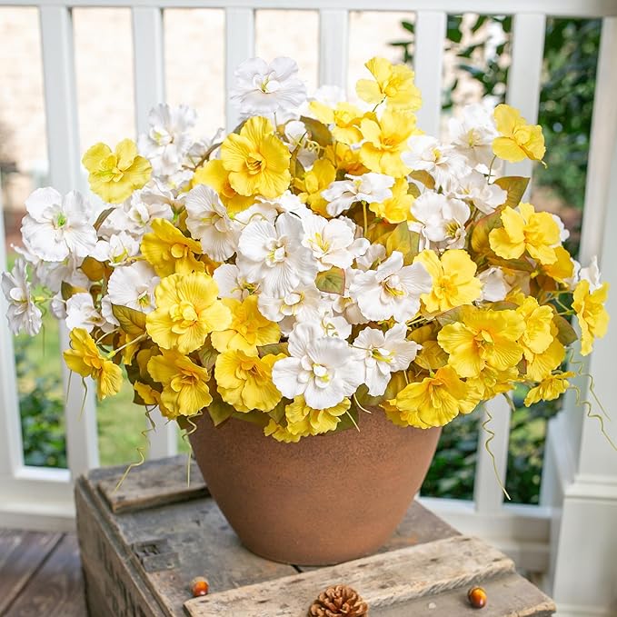 Fake Fall Flowers Artificial Mums for Outdoors Autumn Decoration, Faux Silk Flowers Plants Realistic UV Resistant Tropical Flower Artificial for Outside Planter Patio (F2MixHB, 6 Bundles)