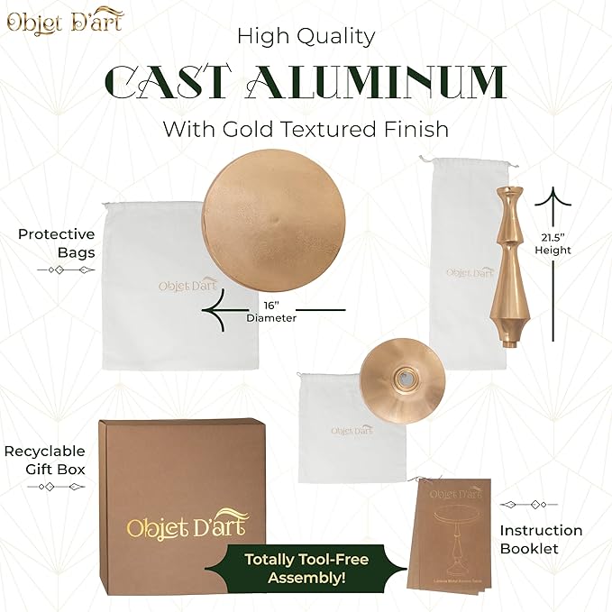 OBJET D'ART Medium Round Metal Side Table, Larissa, 21.5" Height, Vintage Metal Accent, Side, Pedestal, Coctail and Drink Tables for Living Room and Small Spaces