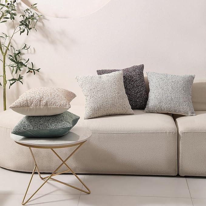 Striped Throw Pillow Covers 20x20 Set of 2 Beige Textured Boucle Chic Morden Boho Accent Farmhouse Square Decorative Couch Pillow Covers for Home Decor Bed Sofa Living Room