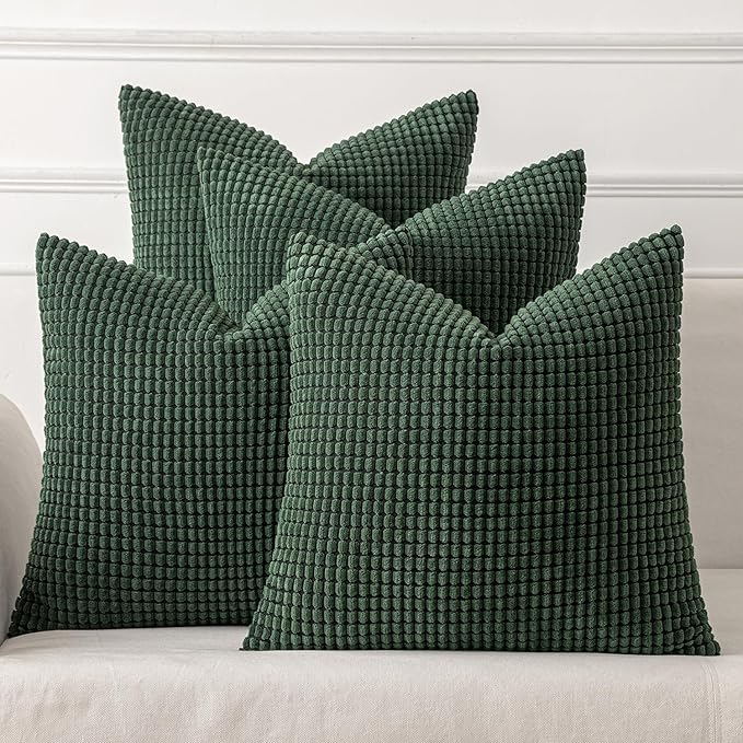 MIULEE Boho Farmhouse Throw Pillow Covers 18x18 Inch Set of 4 Soft Neutral Covers Christmas Dark Green Corduroy Couch Pillowcases Home Decor for Sofa Living Room Bed
