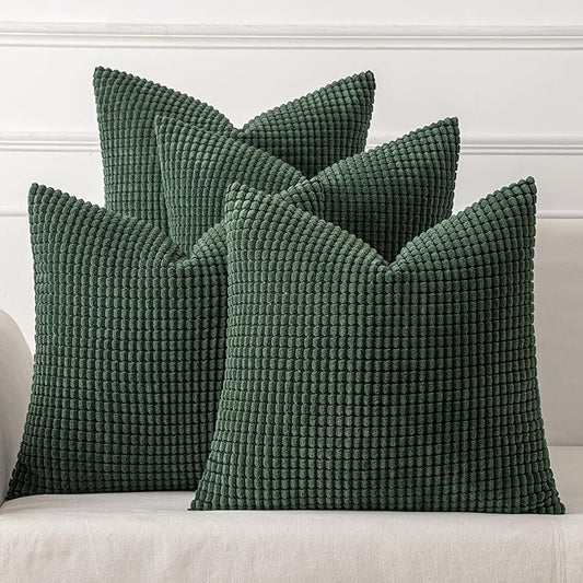 MIULEE Boho Farmhouse Throw Pillow Covers 20x20 Inch Set of 4 Soft Neutral Covers Christmas Dark Green Corduroy Couch Pillowcases Home Decor for Sofa Living Room Bed