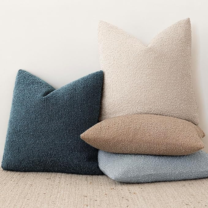 Foindtower Pack of 2 Textured Boucle Throw Pillow Covers Accent Solid Pillow Cases Cozy Soft Decorative Couch Cushion Case for Chair Sofa Bedroom Living Room Home Decor 20x20 Inch Dark Blue