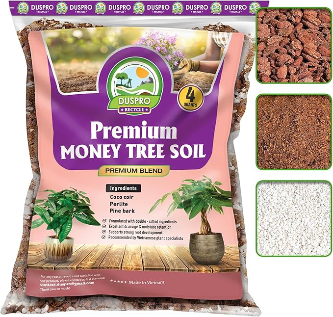 DUSPRO Recycle Money Tree Soil Indoor, Premium Coco Coir Perlite Mix and Pine Bark for Money Tree, Ideal Money Tree Soil for Healthy Growth and Nourishment (4 Quarts)
