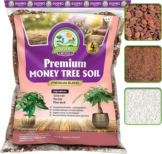DUSPRO Recycle Money Tree Soil Indoor, Premium Coco Coir Perlite Mix and Pine Bark for Money Tree, Ideal Money Tree Soil for Healthy Growth and Nourishment (4 Quarts)