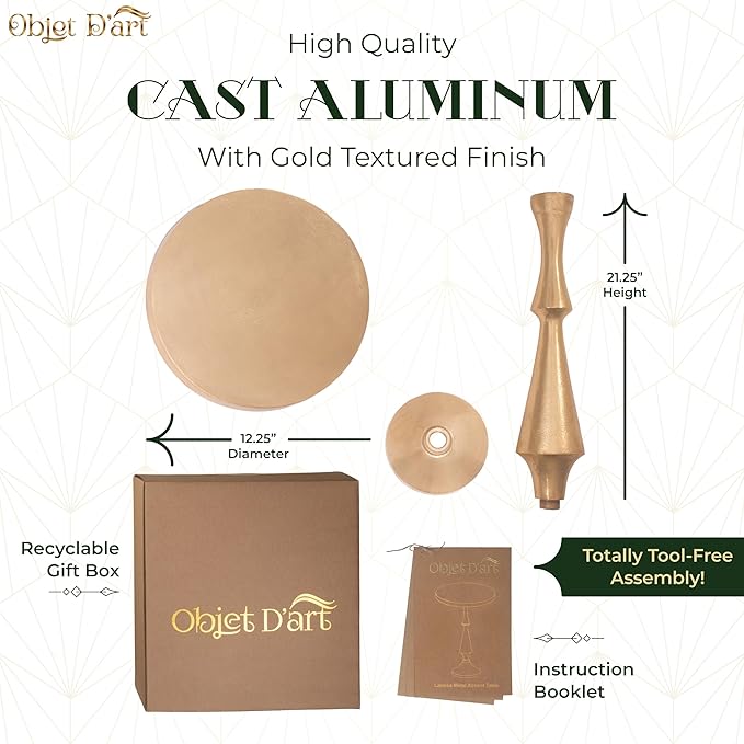 OBJET D'ART Small Round Gold End Tables, Larissa, 21'' Height, Vintage Metal Accent, Side, Pedestal, Coctail and Drink Tables for Living Room and Small Spaces