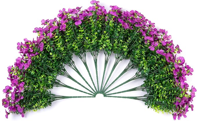 Artificial Fake Plants Flowers for Outdoor Outside Summer Decoration, 12 Bundles Faux UV Resistant Look Real Silk Purple Daisy for Porch Patio Home Window Box Yard Garden Planter