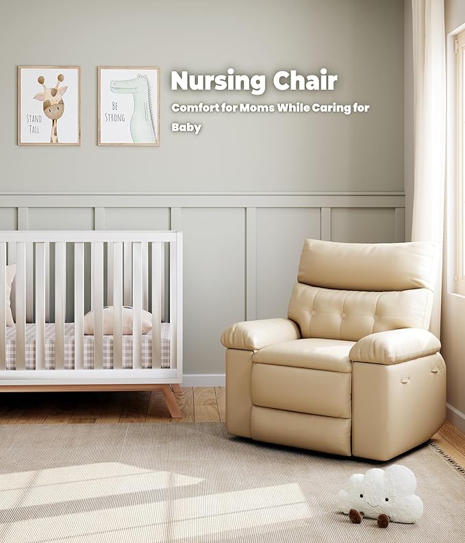 GarveeHome Oversized Rocker Swivel Recliner Chair - PU Leather Extra Wide Manual Recliner for Adults, Large Lazy Chair with 1.5X Sponge Comfort Arm and Back for Living Room, Bedroom