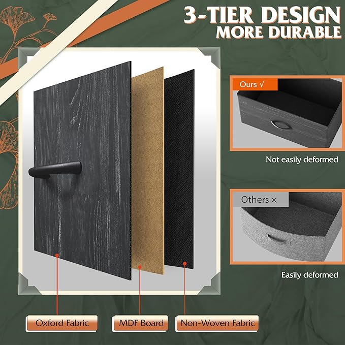 WLIVE Storage Organizer Unit with 12 Fabric Bins, Storage Drawers Organizer with Steel Frame, Tall Storage Tower Organizaton for Living Room, Hallway, Office, Charcoal Black Wood Grain Print