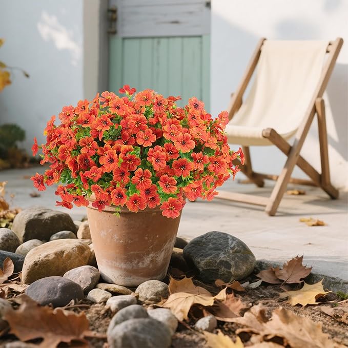 12 Bundles Artificial Flowers Plants for Outdoor Indoor Spring Summer Home Decor, Faux Flower Daisy with Eucalyptus Leaves Fake Plants, UV Resistant Artificial Flowers for Garden Porch Patio Decor