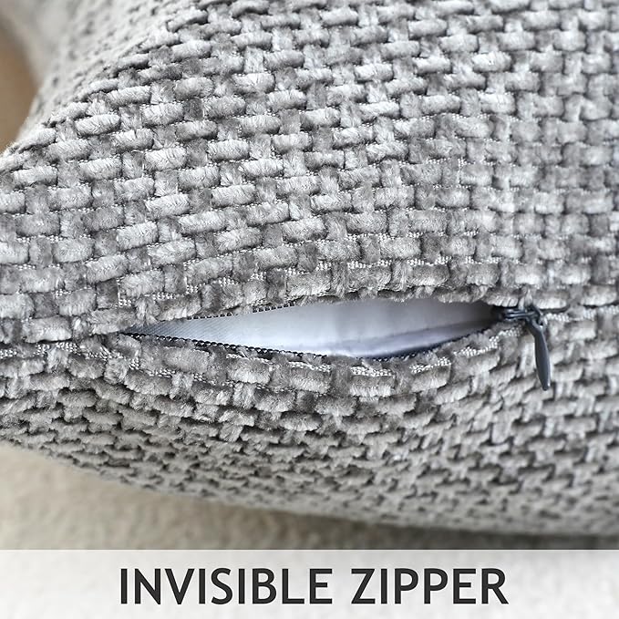 Stellhome Pack of 2 Woven Textured Decorative Throw Pillow Covers Soft Chenille Accent Luxury Cushion Cases for Living Room Couch Bed Sofa Farmhouse Boho Home, 20x20 inch, Grey