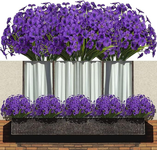 15 Bundles Artificial Flowers Fake Silk Flowers Outdoor UV Resistant Faux Flowers Plastic Fabric Greenery Plants for Hanging Planter Kitchen Home Office Wedding Garden Decoration（Purple）