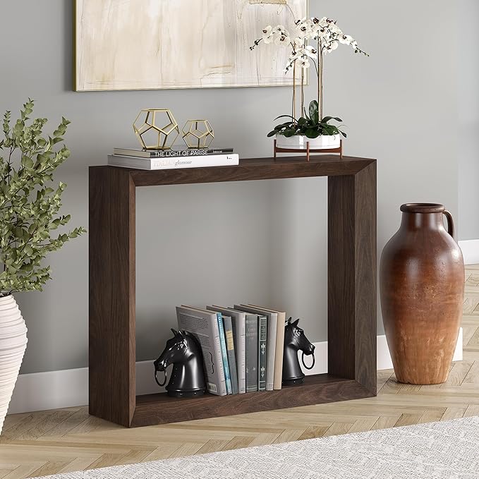 Henn&Hart 36'' Wooden Rectangular Console Table Entryway Table, Sofa Table for Entryway, Living Room, Couch, Hallway, or Office, Alder Brown