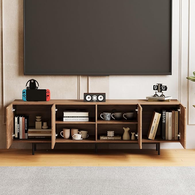Modern TV Cabinet for 70-inch TV, TV Table with Large Storage Space, TV Cabinet Media Console for Living Room and Bedroom, 180 cm, Walnut Color (70.87“)