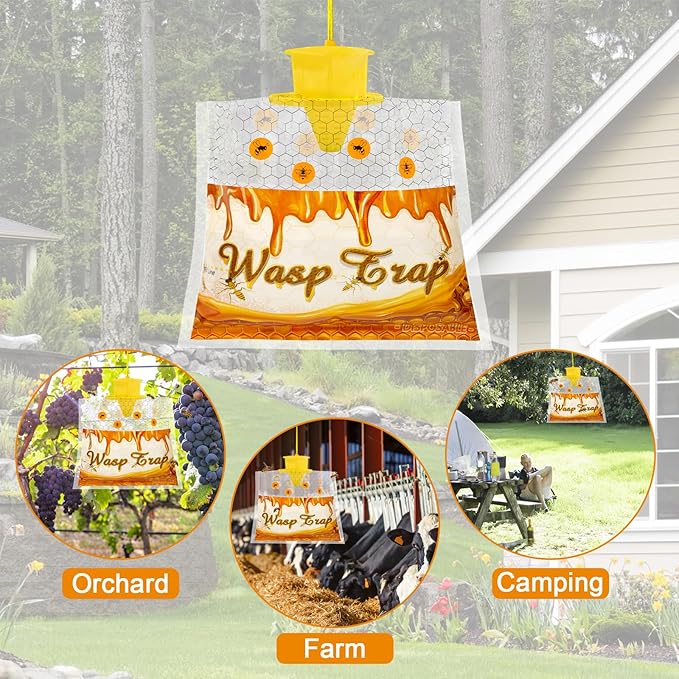 6 Pack Disposable Wasp Traps Outdoor Hanging Carpenter Bee Traps for Outside Yellow Jacket Trap Hornet Trap Wasp Catcher Killer for Bug Flies Patio Garden