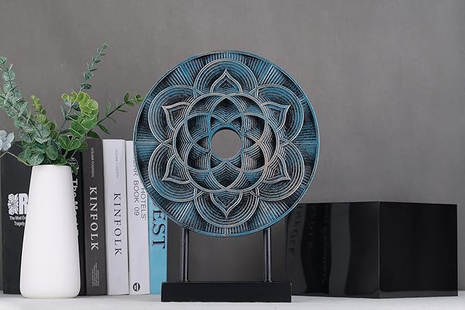 WUBIANJIE Disc Geometric Pattern Statue Sculpture Home Decor Modern Unique Blue Gold Decoration Living Room Bedroom Console Table Statue Accessories (Blue)