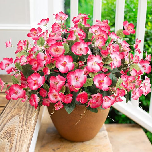 Fake Hibiscus Artificial Flowers for Outdoors Spring Summer Decoration, 6 Bundles Silk Pink Hibiscus Flowers Bouquet UV Resistant Look Real Faux Plants for Outside Planter Front Door Porch Balcony