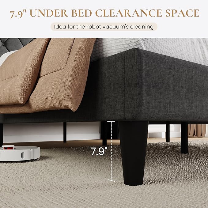 SHA CERLIN King Size Platform Bed Frame with Charging Station, Velvet Wingback Headboard with Storage Shelf, Wooden Slats Support, Ample Under-Bed Space, No Box Spring Needed, Easy Assembly, Dark Grey