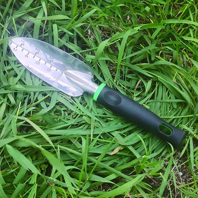 Garden Tools Set, 4 Piece Aluminum Hand Tool Kit with Ergonomic Handle, Heavy Duty Gardening Tools Include Hand Trowel, Transplant Trowel, Hand Rake and Weeder for Man and Women (Green)