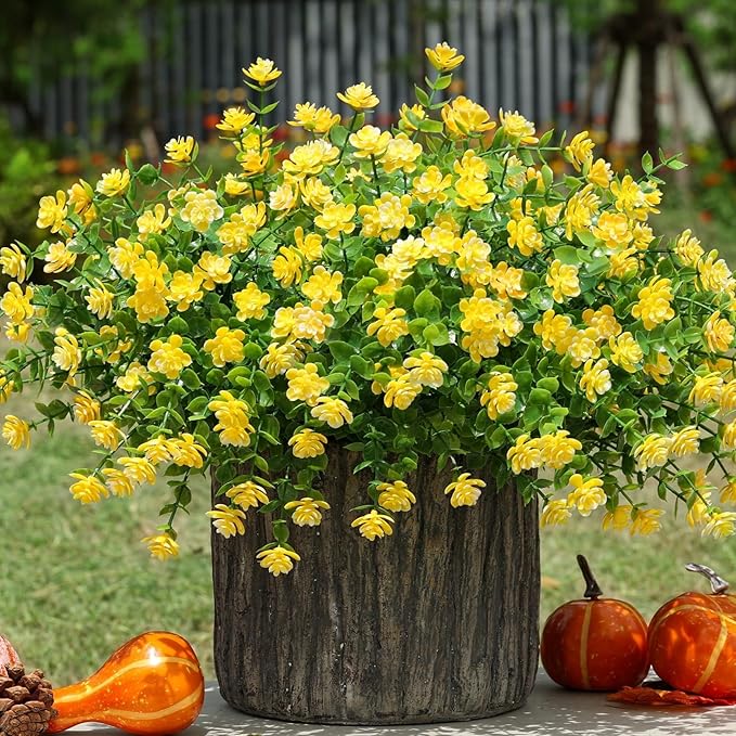 Ivydale Artificial Fall Flowers Plants Fake Mums for Autumn Outdoors Decoration, 12 Bundles Faux Plastic Daisy UV Resistant Greenery Bushes Shrubs for Home Porch Patio Garden (Yellow)