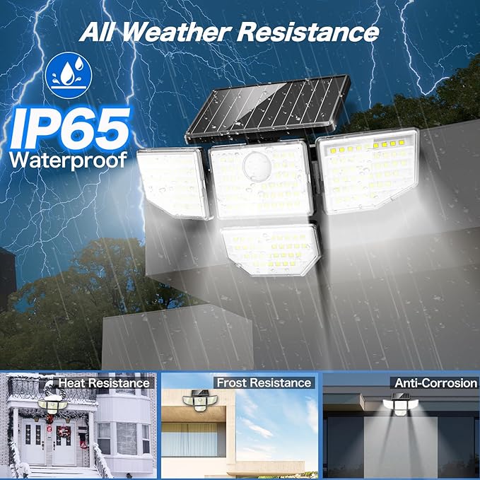 3000LM Outdoor Solar Light - Upgrade 4 Heads 188 LED Solar Motion Sensor Outdoor Lights, IP65 Waterproof Powered Light for Home Darkroom Backyard