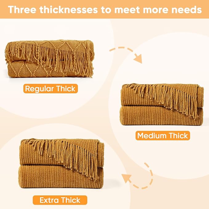 inhand Brown Throw Blanket for Couch Bed,Fall Home Decorative Soft Chunky Chenille Woven Blankets with Tassels,Lightweight Cozy Boho Farmhouse Warm Winter Gifts for Women,50"x60",Medium Thick