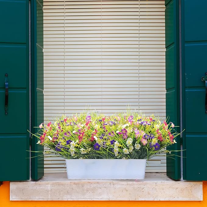 Artificial Flowers Wild Daisy Plant Lifelike UV Resistant Fake Plastic Silk Flowers Indoor Outside Hanging Plants Mixed Colors Garden Home Office Decor (12)