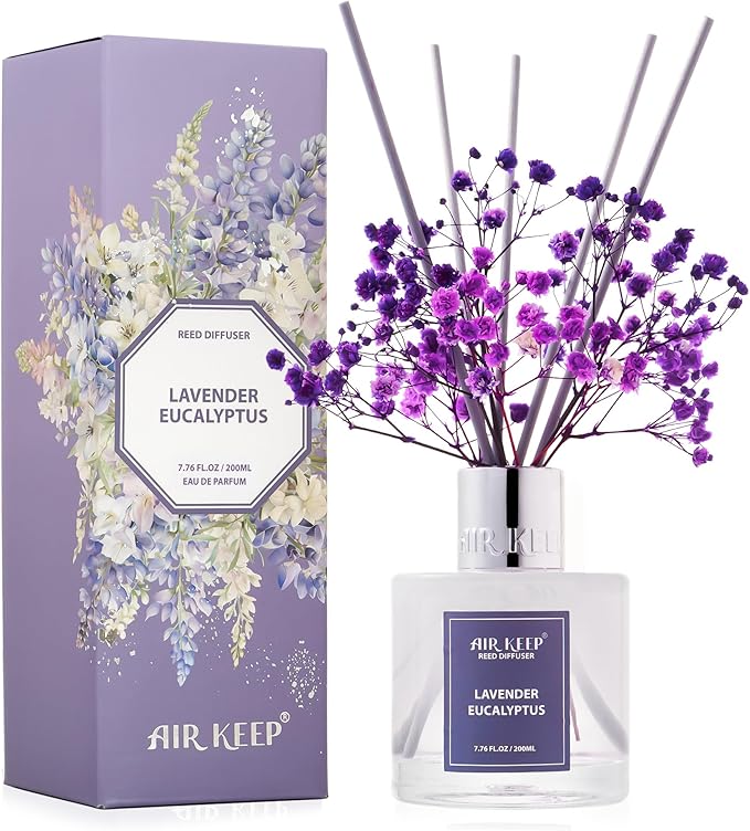 Airkeep Reed Diffuser Set/Lavender Eucalyptus/6.76 fl oz(200ml)/1 Pack/Home & Office Decor Aromatherapy Diffuser Oil Gift Set