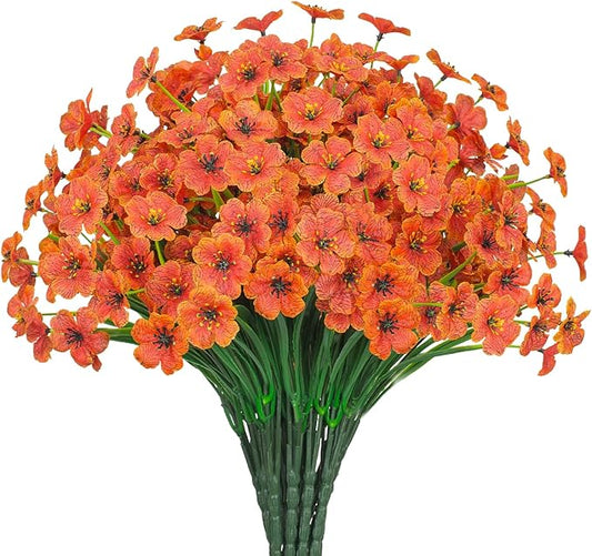 Outdoor Artificial Flowers 21 UV Resistant Bundles Fake Flower Plastic Plants Faux Silk Flowers Porch Hanging Garden Porch Window Box Decorating (Orange)