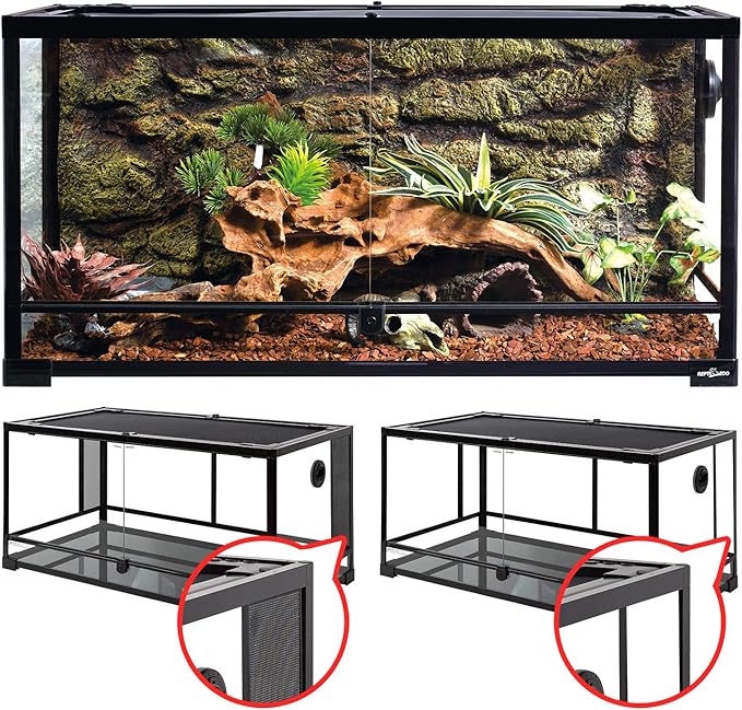 REPTI ZOO 50 Gallon Reptile Glass Tank Terrarium 2 in 1 Side Meshes and Side Glasses Double Hinge Door with Screen Ventilation Tempered Glass 36" x 18" x 17.75"