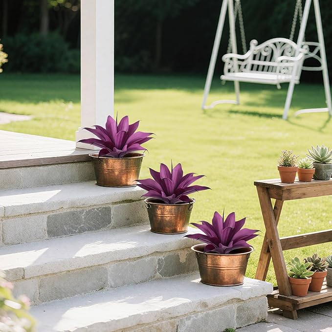 Artificial Agave 15In Faux Agave Fake Greenery Outdoor Artificial Plant Fake Plant for Indoor Home Decoration Plastic Plant Outdoor Decoration Front Porch Decor Simulation Plants 2Pack,Purple