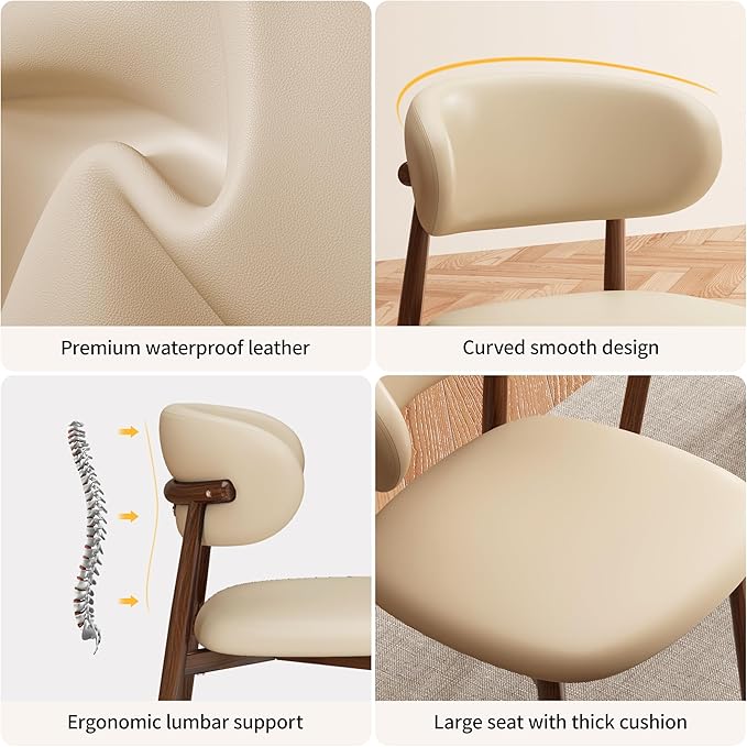 Kitchen Dining Chairs Set of 2 Modern Upholstered Dining Room Chair with Metal Legs, Walnut Leg/Khaki