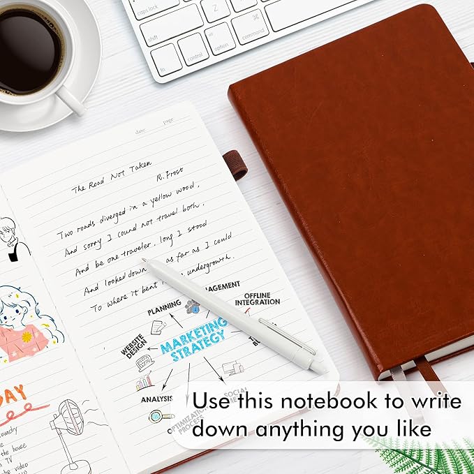 feela 24 Pack Journal Notebook for Work, Business Notebook Bulk Hardcover Lined Writing Journal with Pen Holder for Men Women Note Taking, with 24 Black Pens, 120 GSM, 5.1”x8.3”, A5, Brown