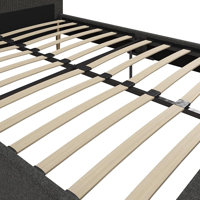 Mr. Kate Daphne Upholstered Queen Bed Frame with Headboard, Modern Platform Queen Bed Frame, Dark Gray Linen