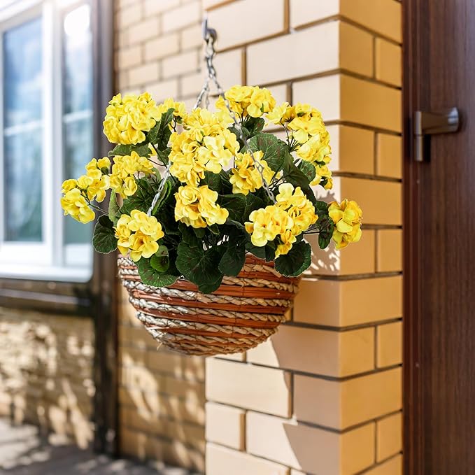 4PCS Home Decor Fake Plants Artificial Flowers Artificial Geraniums Outdoor Fake Flowers Artificial Flowers Fake Silk Bouquet, Fall Decor for Interior Porch Garden Decoration (Yellow) 14.4"