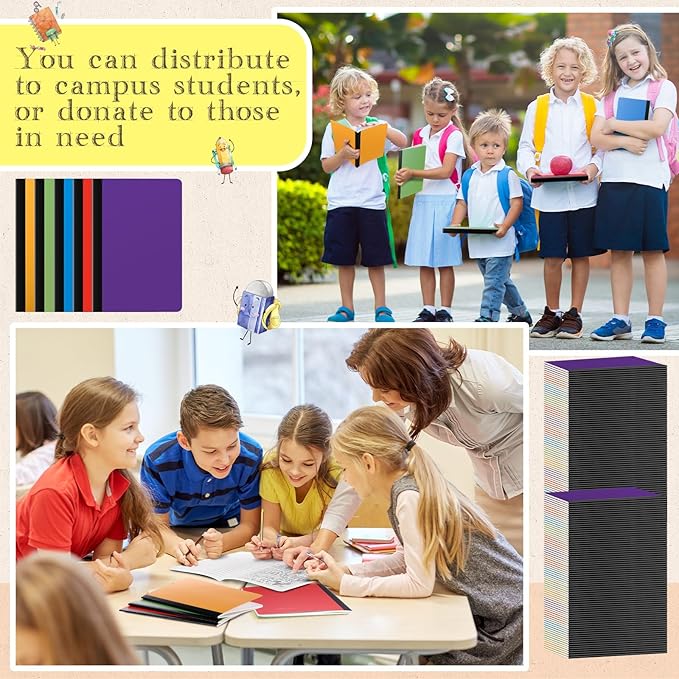 Handepo 100 Pack Composition Notebooks A5/A6 Ruled Lined Composition Kraft Notebooks Bulk Soft Cover Journals Travel Diary Memo for Students Classroom Office Supplies(A5,Stylish Color)