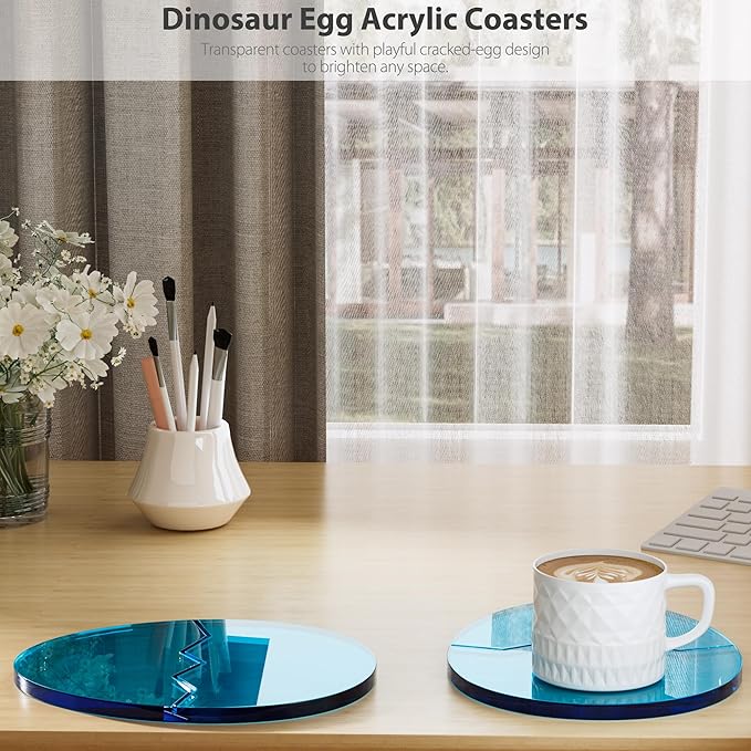 Acrylic Coaster Decorative Plates,Office Desk Accessories, Clear Dinosaur Egg Shape Coffee Cup Decor, Perfect for Tabletop Protection and Display.